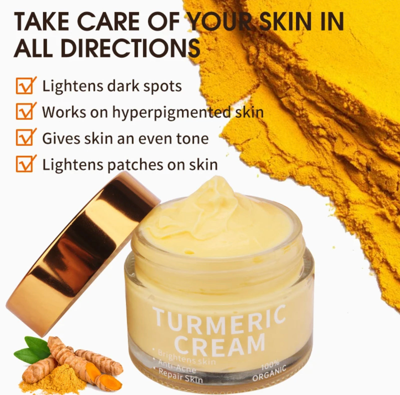 Turmeric Facial Cream Enriched with Vitamin C Suitable for Skin Repair Anti-Aging, Anti-Acne