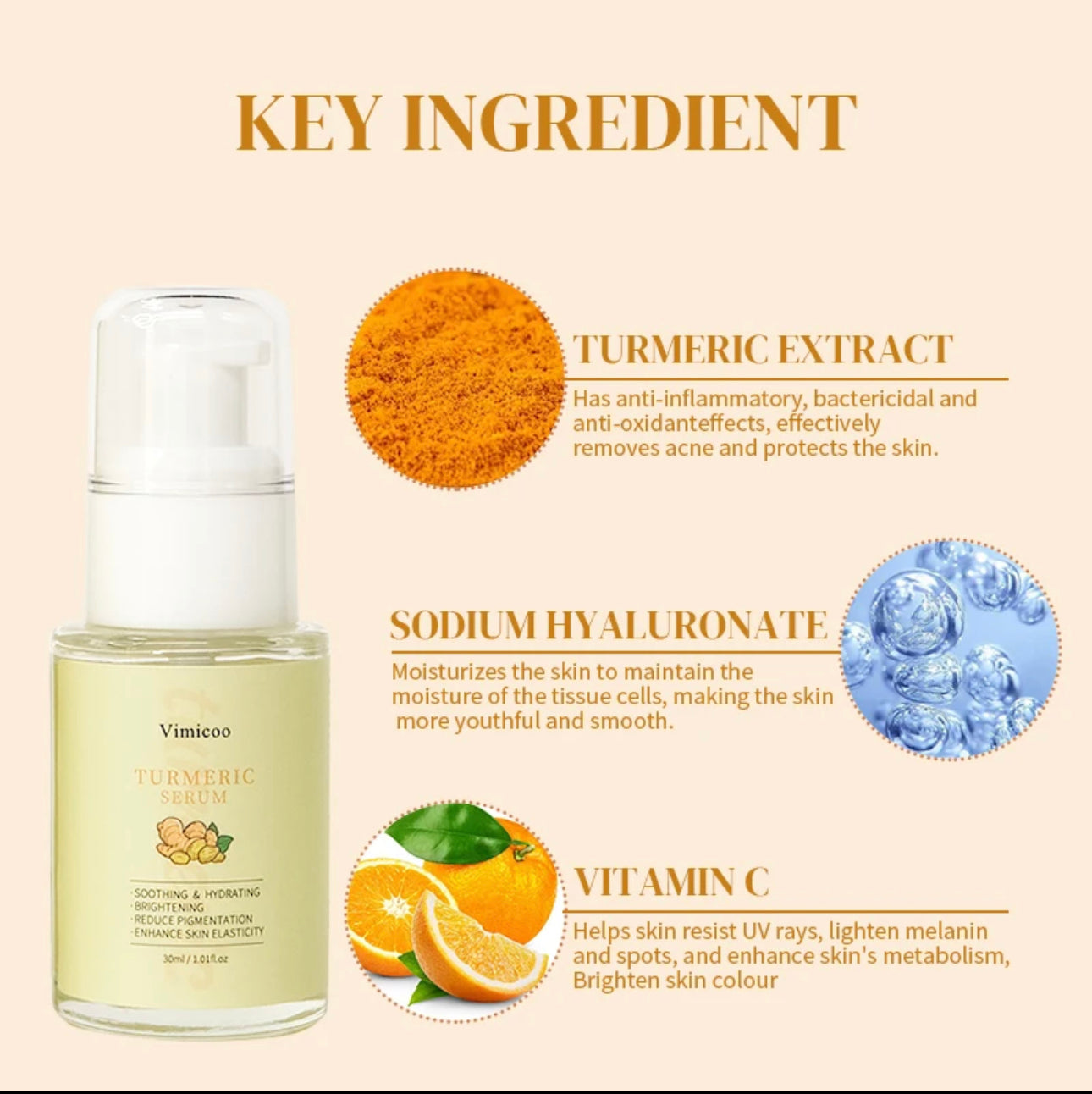 Turmeric Facial Serum Anti-Aging Anti-inflammation, Anti-bacterial effects Facial Beauty Care